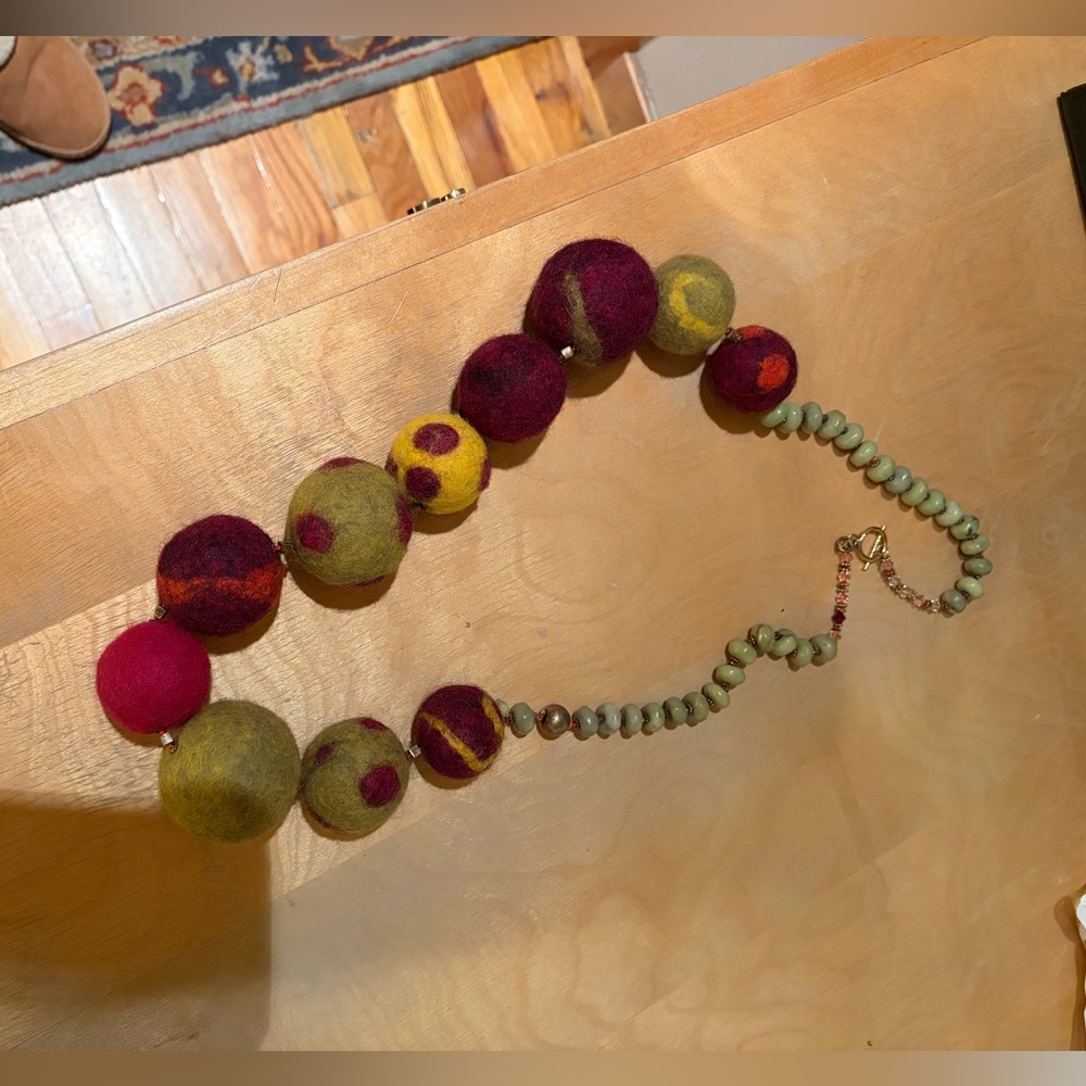 Vibrant Multicolor Felt Bead Statement Necklace - image 1